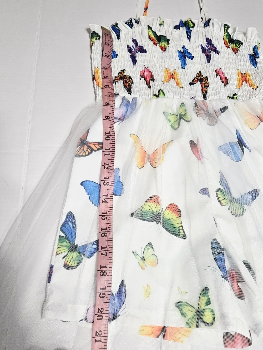 Girls Butterfly Mesh Overlay Romper Dress Size 11Y White Multicolor Summer Party
